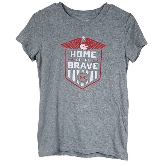 Under Armour Small Home of the Brave Gray Patriotic Tee Loose HeatGear T-shirt - Picture 1 of 6
